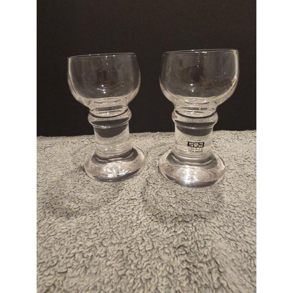 Sea Glasbruk Kosta Sweden Pair Of Win Or Shot Glasses 4 Inches Tall